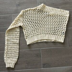 Anthropologie Maeve Off-the-Shoulder crochet Cream Sweater